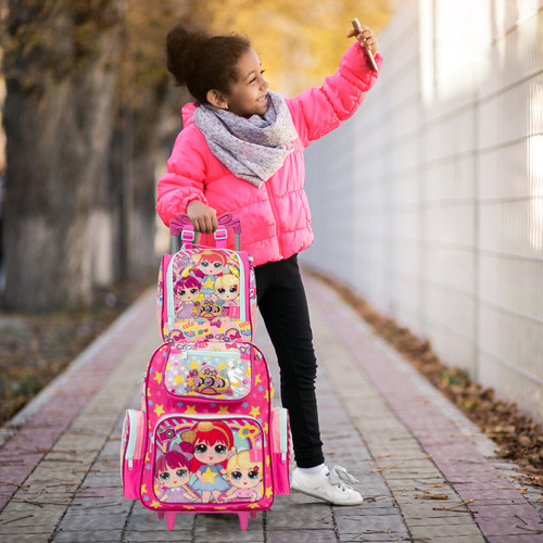 Kit Bolsa Mochila Infantil Feminina Lol Carrinho Passeio