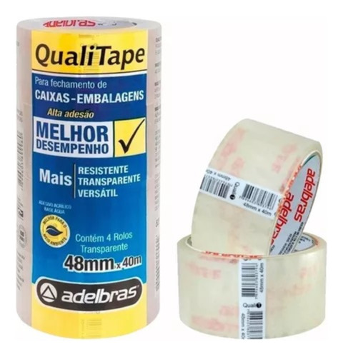 Kit 4 Un Fita Qualitape Transparente Adelbras 48mmx40m