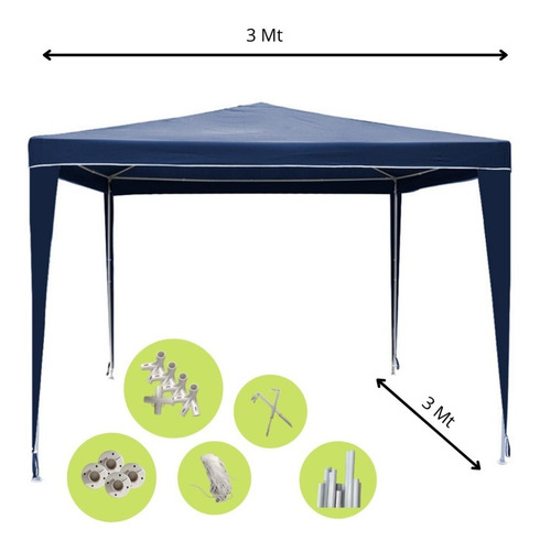 Gazebo Exterior Patio Jardin Evento 3x3 Soga Estacas Kushiro Color Gris