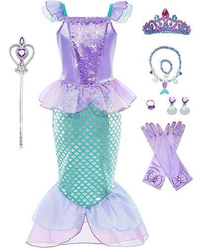 Princess Mermaid Costume Little Girls Toddler Dress With Red