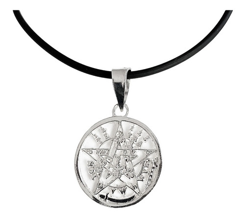 Dije Medalla Tetragramaton De 3 Cm Plata 925 + Collar Caucho