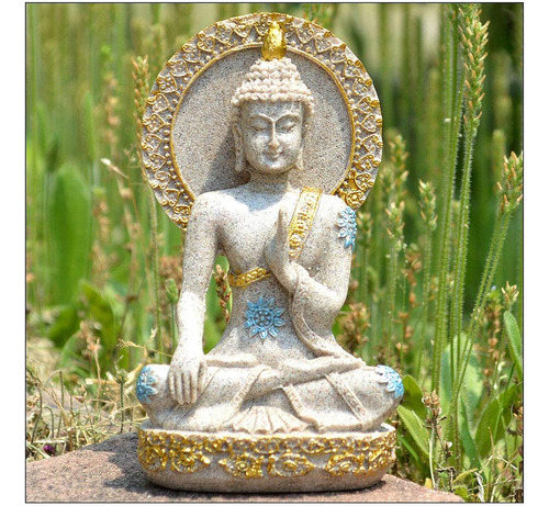 Acxico Estatua De Buda Tailandés Resina Piedra Arenisca Yoga