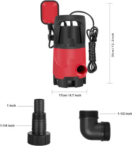 Bomba De Agua Sumergible Con Interruptor Flotador 1/2 Hp