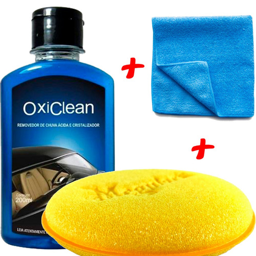 Kit Limpeza De Vidro, Oxiclean + Flanela + Espuma Aplicadora