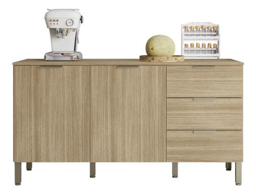 Balcão Cozinha 160cm 2 Portas 3 Gaveta Com Tampo Glam Kits