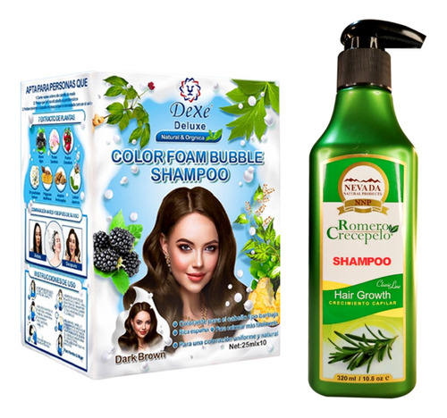 Shampoo Romero 320ml + Shampoo Cubre Canas Marron Oscuro