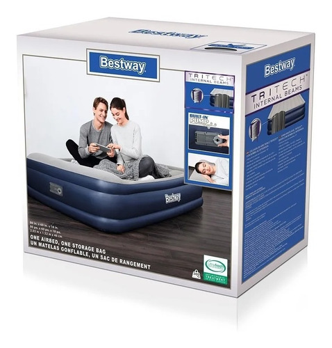 Colchón Inflable Bestway Cama Azul Con Bomba Msi