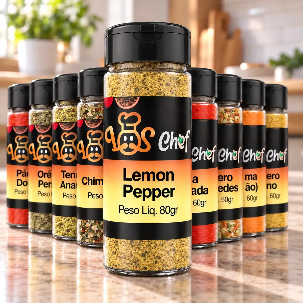Kit 10 Temperos Pote Até 130gr Tampa Flip Dosador Cúrcuma Lemon Pepper Edu Ana Defumada Chimichurri Sal Parrilla Premium