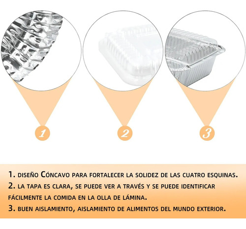Molde De Aluminio Desechable Con Tapa 16 X 13 Cm 50 Piezas