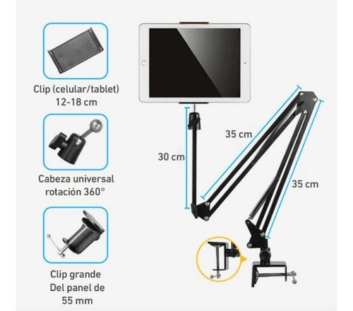 Soporte Sujetador Brazo Metálico Flexible Celular Tablet