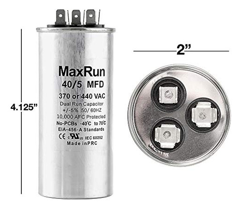 Maxrun Mfd Uf 5 Vac Condensador Doble Ejecucion Redondo Ca