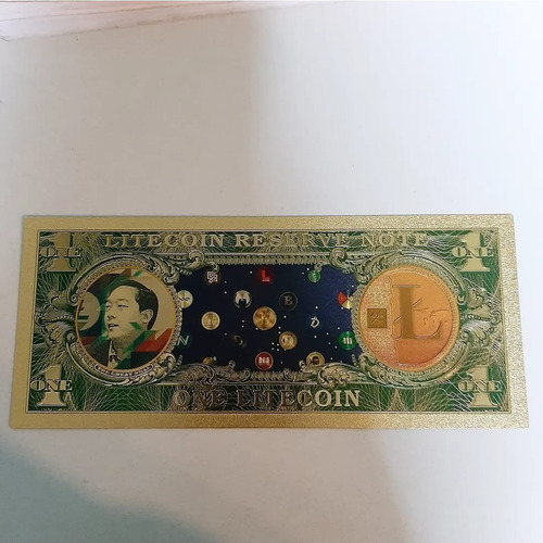 Imagen 3 de 7 de Billete Litecoin Dorado Coleccionable Oro Minería Cripto