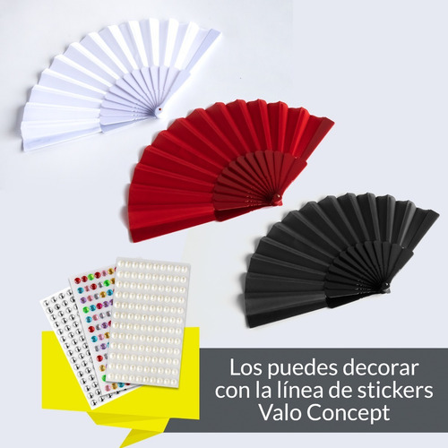 Valo Concept 12 Abanicos Plegables De Mano De Tela Lisos Color Negro