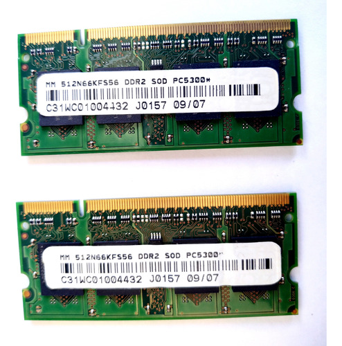 Kit 2 Pentes Memoria Ddr2 512mb Pc5300 Itaucom 512n66kfs56 (Usado)