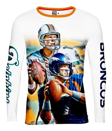 Playera Full Print M Larga Futbol Americano Dolphins Bronco