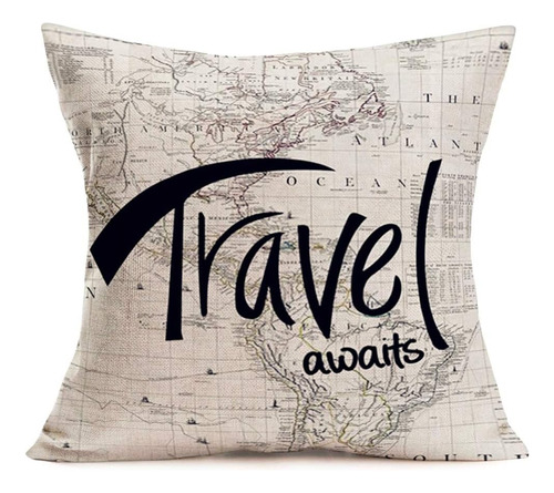 Fukeen Travel Awaits Funda De Almohada Mapa Del Mundo Con Le