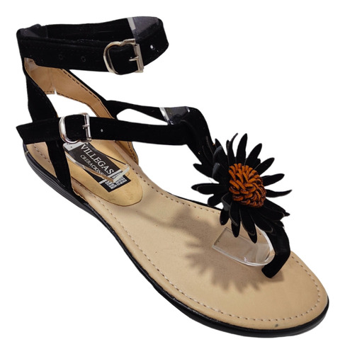 Huarache Girasol Negro Doble Correa Empeine Amplio Ajustable