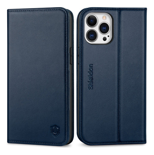 Funda Tipo Cartera Shieldon Para iPhone 13 Pro Max 5g, Color Azul Marino