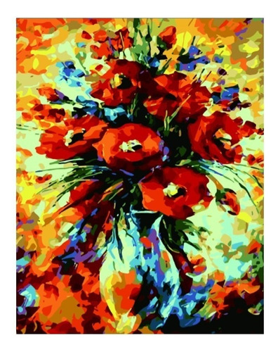 Pintura Por Números Con Bastidor Arreglo Floral Rojo 50x40