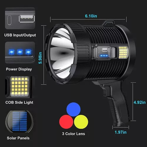 Foco Recargable Linterna Portátil Led De 100000 Lúmenes
