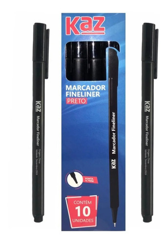 Imagem 6 de 6 de Caneta Fineliner Kaz 10un Cor Preto Ponta Fina 0.7mm