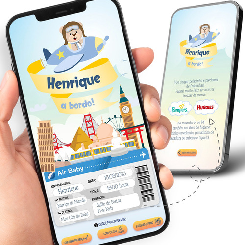 Convite Digital Interativo Ursinho Aviador Lista Presente