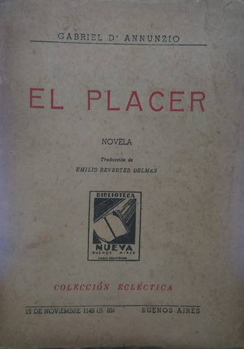 El Placer - Novela - Gabriel D Annunzio Biblioteca Nueva