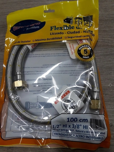 Flexible De Gas Certificado 1/2 X 3/8 Izquierdo 1 Metro