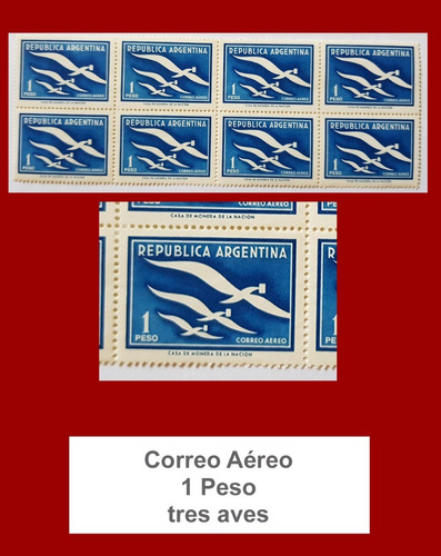 Sello República Argentina Correo Aéreo 1 Peso 1957
