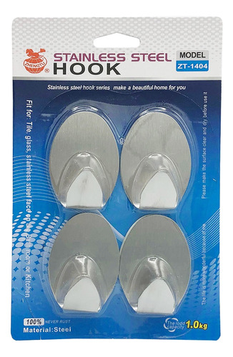 Percha Adhesiva Set 4 Acero Oval Adhesiva Colgar Inox 86010