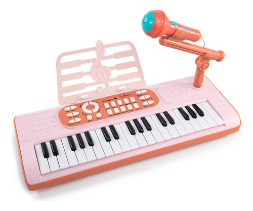 Teclado Musical Eletrônico Multifuncional Com Microfone Cor Rosa 110v