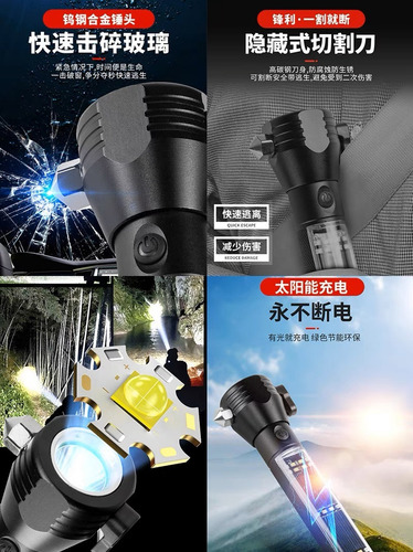 Lanterna Solar Powered Flashlight Multifuncional Usb Recarre Cor da lanterna Preto Cor da luz Branco