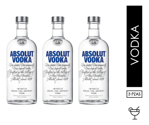 Paquete De 3 Vodka Absolut Blue 750 Ml