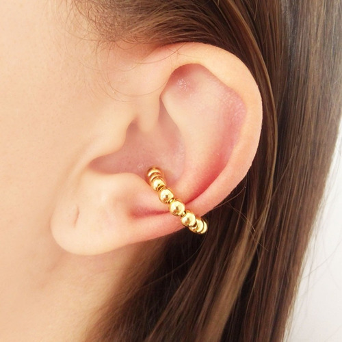 Kit 10 Piercing Argola Orelha Fake Dourado Bolinhas Atacado