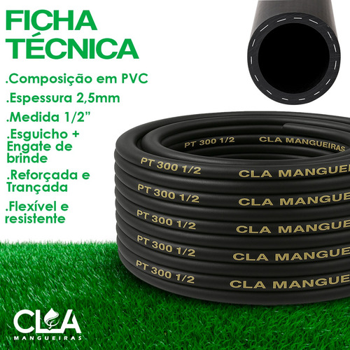 Mangueira De Jardim 20m Preta Reforçada Trançada Não Dobra
