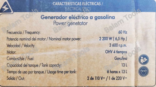 Generador 2,200 Wats A 110 Y 220 Volts Santul