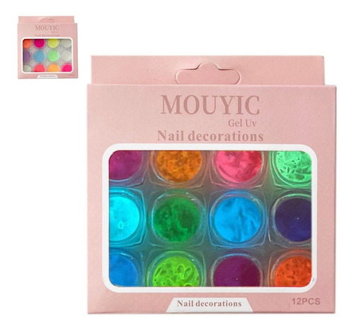 Polvo Para Uñas Glow In The Dark Brilla En Obscuridad Mouyic Color 12 colores Glow