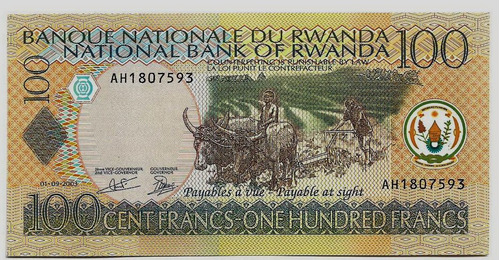 Fk Billete Ruanda  Rwanda 100 Francos 2003 P-29a S Circular 