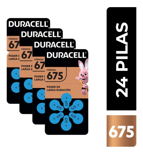 Duracell Pila Auditiva 675, Zinc Aire 1.45v, 24 Pilas