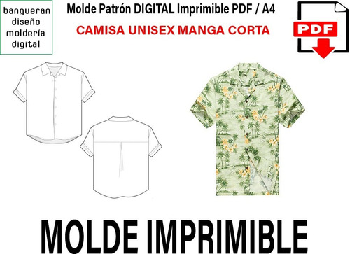 Molde  Imprimible Camisa Unisex M/corta Pdf A4