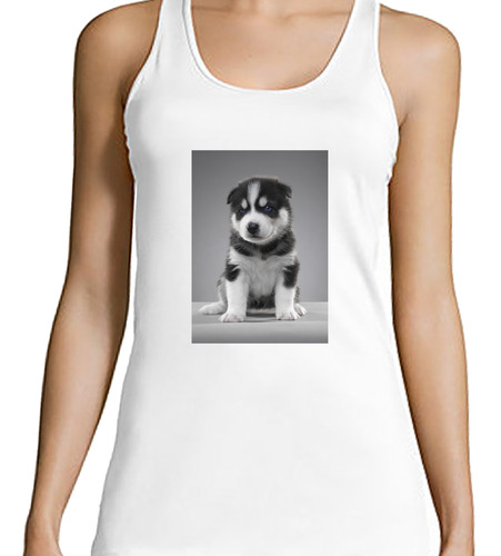 Musculosa Mujer Perros 3 Cachorro Gris Blanco Tierno