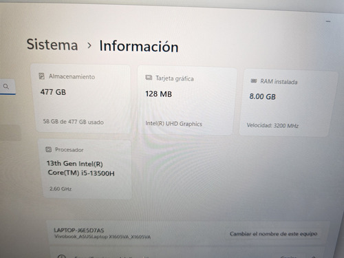 Asus Vivobook 16 X1605va 8ram, 512ssd, Corei5 13va Negro (Usado)