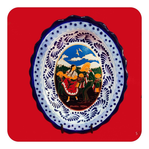 Imagen 2 de 7 de Charola De Talavera Poblana Con Laminado China Y Charro Chr
