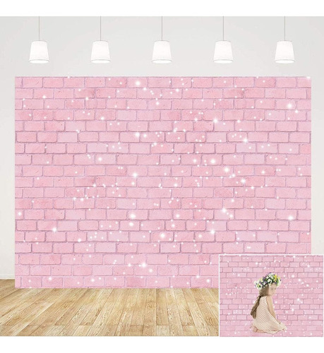 8x6ft Retro Pink Glitter Brick Wall Photography Backdrop Gir