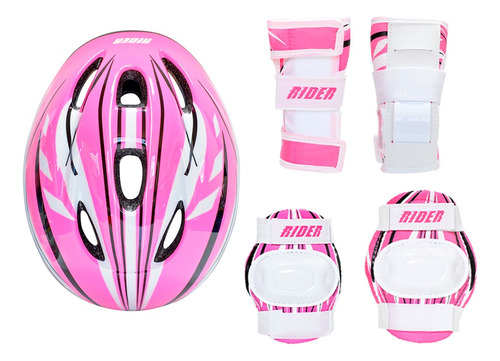 Set De Casco + Protecciones Infantiles Rider Pink Talla S