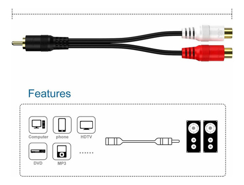 Cable Rca 1 Macho A 2 Hembra De Adaptermvp, 2 Pack/0.6ft