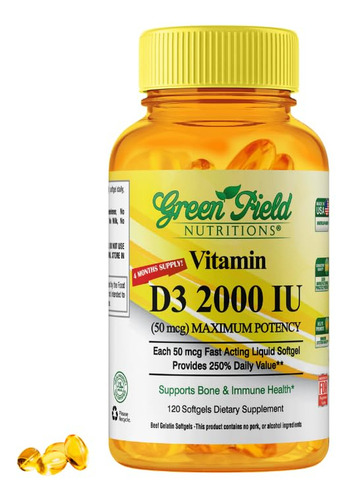 Greenfield Nutritions Vitamina D3 Halal 2000 Ui 120 Softgels