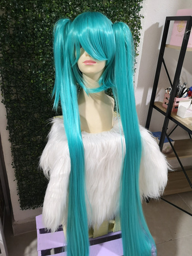 Peluca Verde Aqua Hatsune Miku Coletas De Clip Larga Cosplay Color Azul