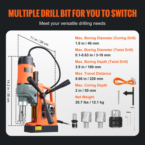 Vevor Kit De Taladro Magnético 1450 W, 157 PuLG 2p