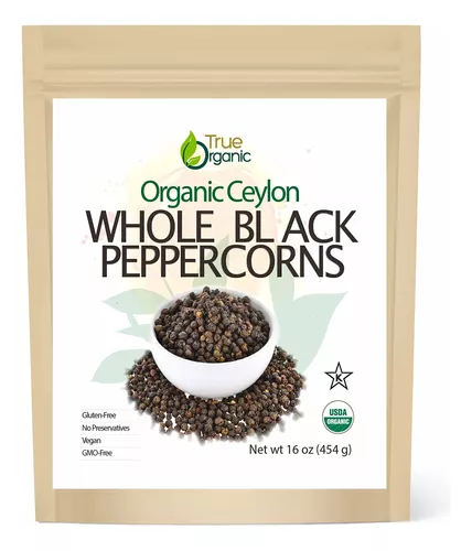 True Organic Ceylon - Granos De Pimienta Negra Enteros De 16